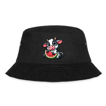 Cute Cartoon Cow Watermelon Summer Fruity - Bucket Hat - black - Front - Lela (165cm)