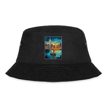 Hongkong China Reise Poster Souvenir Farbe WPA - Bucket Hat - Schwarz - Vorne - Lela (165cm)