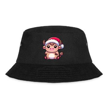 Süße Chibi Weihnachtskuh Cartoon Design - Bucket Hat - Schwarz - Vorne - Lela (165cm)
