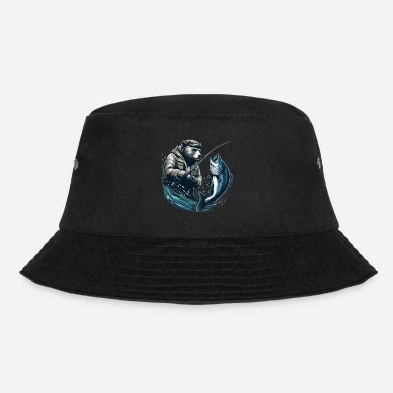 Bär Angeln Angler Fisch Geschenk - Bucket Hat - Schwarz