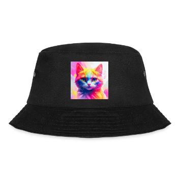 Lebendiges Regenbogenkatzen-Kunstwerk - Bucket Hat - Schwarz - Vorne - Lela (165cm)