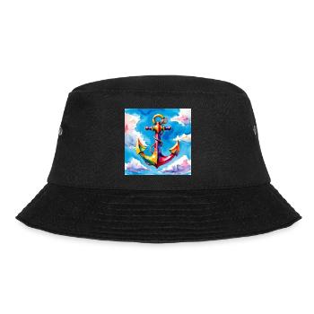 Bunt aquarellierter Anker im Himmel - Bucket Hat - Schwarz - Vorne - Lela (165cm)