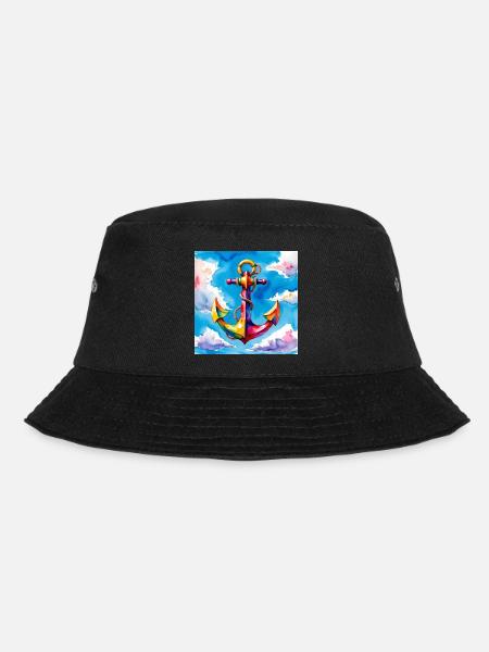 Bunt aquarellierter Anker im Himmel - Bucket Hat - Schwarz