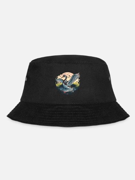 Ruhige Eleganz: Ein majestätischer weißer Schwan gleitet - Bucket Hat - Schwarz
