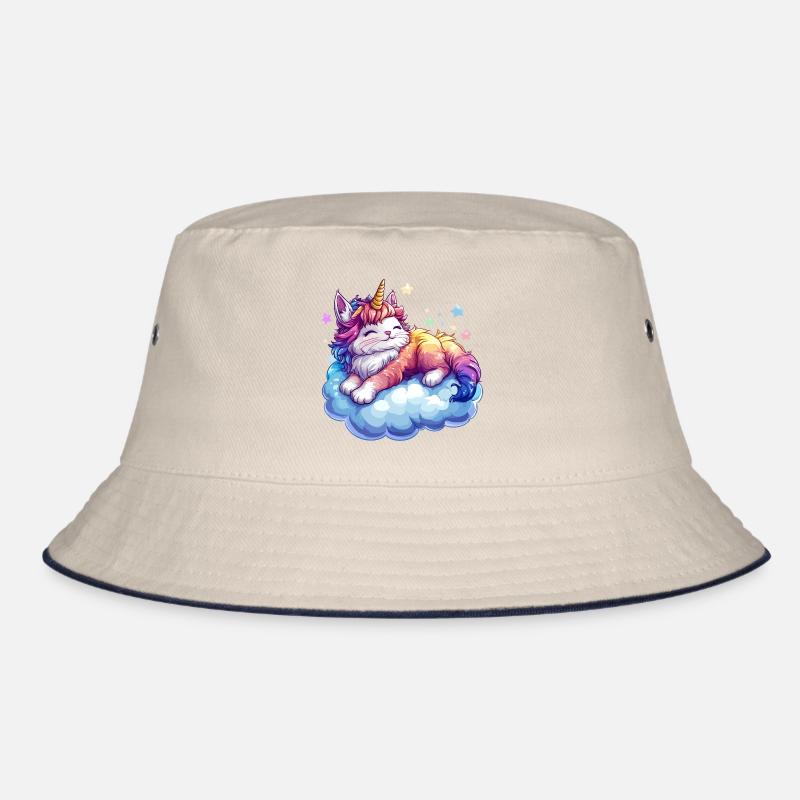 Eine Katze mit einem Einhornhorn auf einer Wolke Bucket Hat