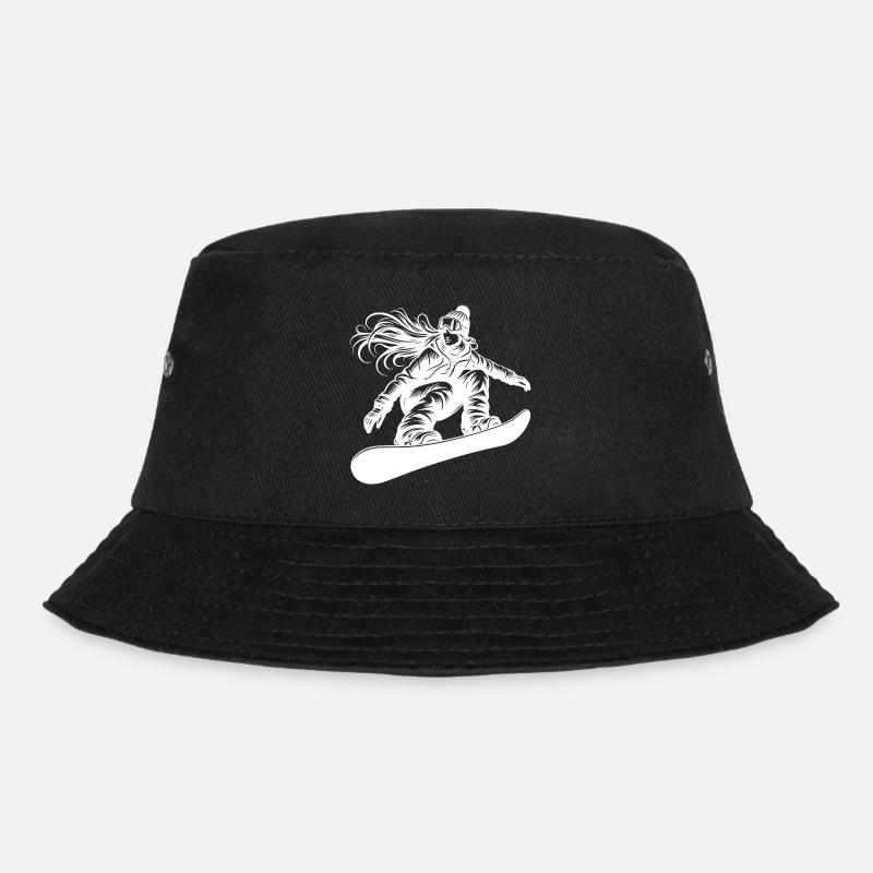 Snowboarderin mit Schneebrille - Bucket Hat - Schwarz