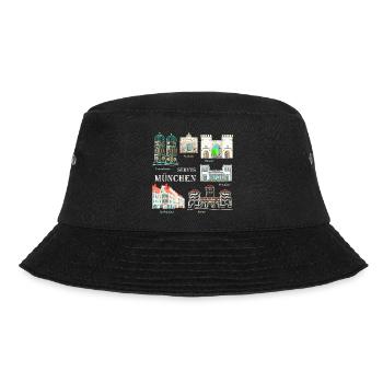 München, Handzeichnung Wahrzeichen, Bayern - Bucket Hat - Schwarz - Vorne - Lela (165cm)