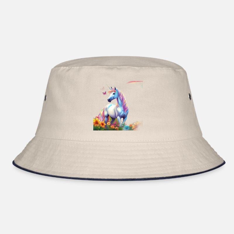 Himmlisches Einhorn im Blumenfeld mit Schmetterlin Bucket Hat