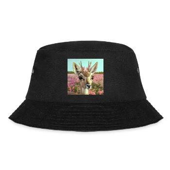 Reh mit Blumenkrone in Frühlingswiese (AI-Art) - Bucket Hat - Schwarz - Vorne - Lela (165cm)