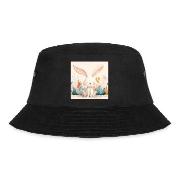 Cute Bunny with Pastel Vegetation - Bucket Hat - black - Front - Lela (165cm)