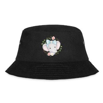 kleiner niedlicher Elefant im Blumenkranz - Bucket Hat - Schwarz - Vorne - Lela (165cm)
