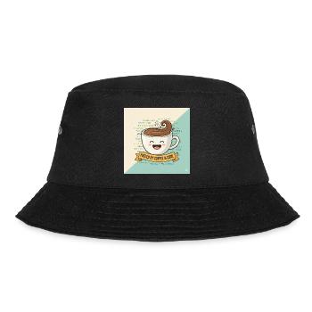 Happy Coffee Becher und Code - Bucket Hat - Schwarz - Vorne - Lela (165cm)