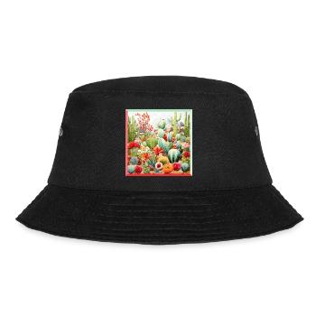 Stickerei Kakteen Sammlung Garten Landschaft  - Bucket Hat - Schwarz - Vorne - Lela (165cm)