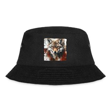 Ausdrucksstarker Wolfporträt Kunstdesign - Bucket Hat - Schwarz - Vorne - Lela (165cm)