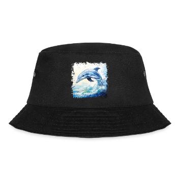 Lebensfroher Delfin im Aquarell-Wirbel - Bucket Hat - Schwarz - Vorne - Lela (165cm)
