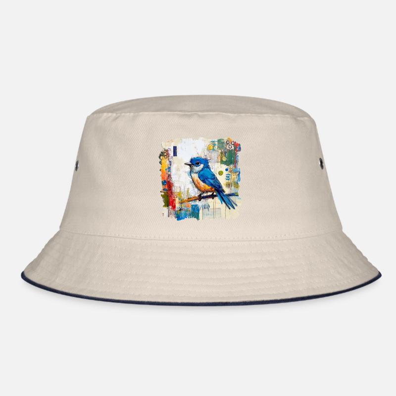 Blauer Vogel im abstrakten Farbmeer Bucket Hat