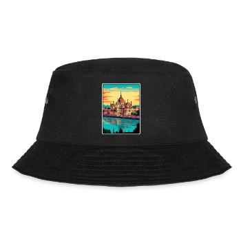 Budapest Ungarn Parlament Vintage Reiseposter - Bucket Hat - Schwarz - Vorne - Lela (165cm)