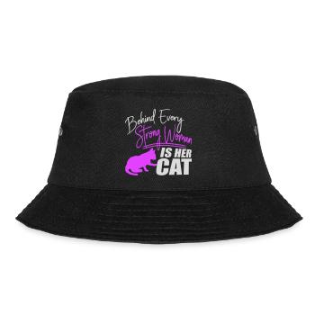 Behind Every Strong Woman Is Her Cat Spruch Katze - Bucket Hat - Schwarz - Vorne - Lela (165cm)