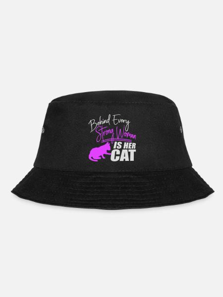Behind Every Strong Woman Is Her Cat Spruch Katze - Bucket Hat - Schwarz