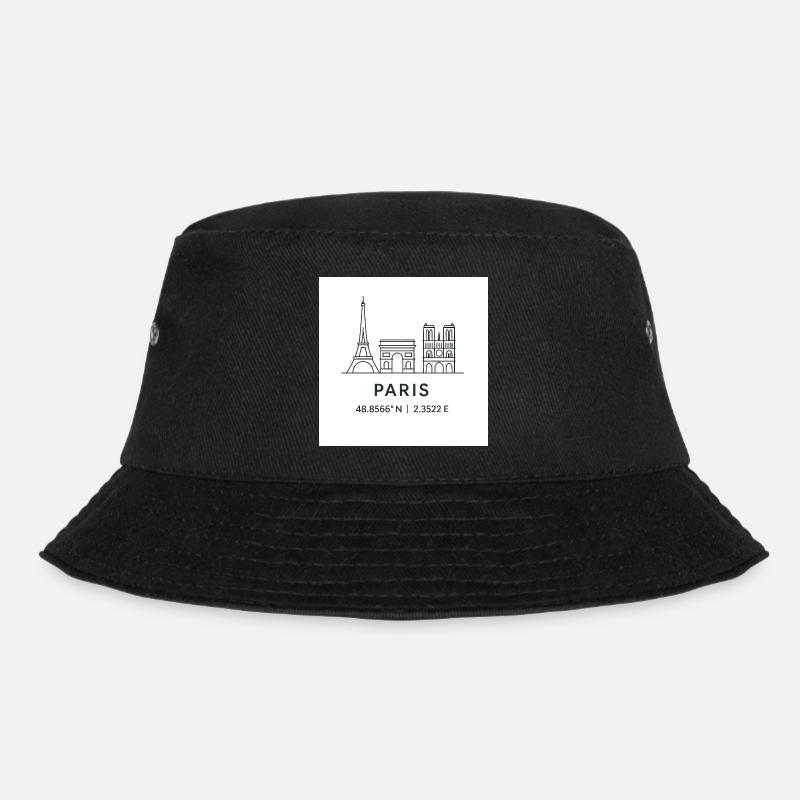 Paris Line Art Silhouette Landmark - Bucket Hat - black