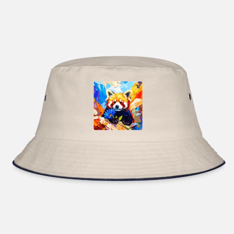 Roter-Panda-Blaue Blume Bucket Hat