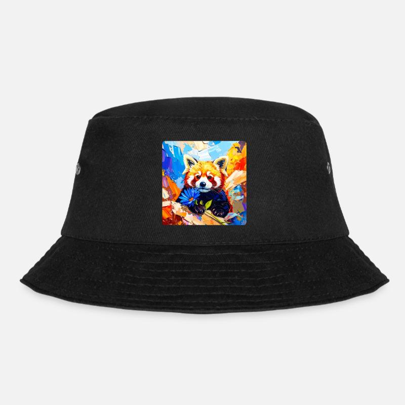 Roter-Panda-Blaue Blume - Bucket Hat - Schwarz