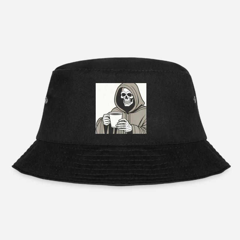 Sensenmann Skelett Becher mit Kapuze - Bucket Hat - Schwarz