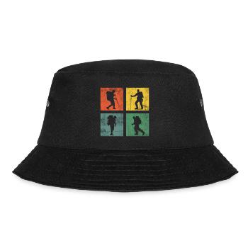 Wandern Wanderung Berge Retro - Bucket Hat - Schwarz - Vorne - Lela (165cm)