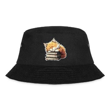 Cute Cat Sleeping on Book Pile - Bucket Hat - black - Front - Lela (165cm)