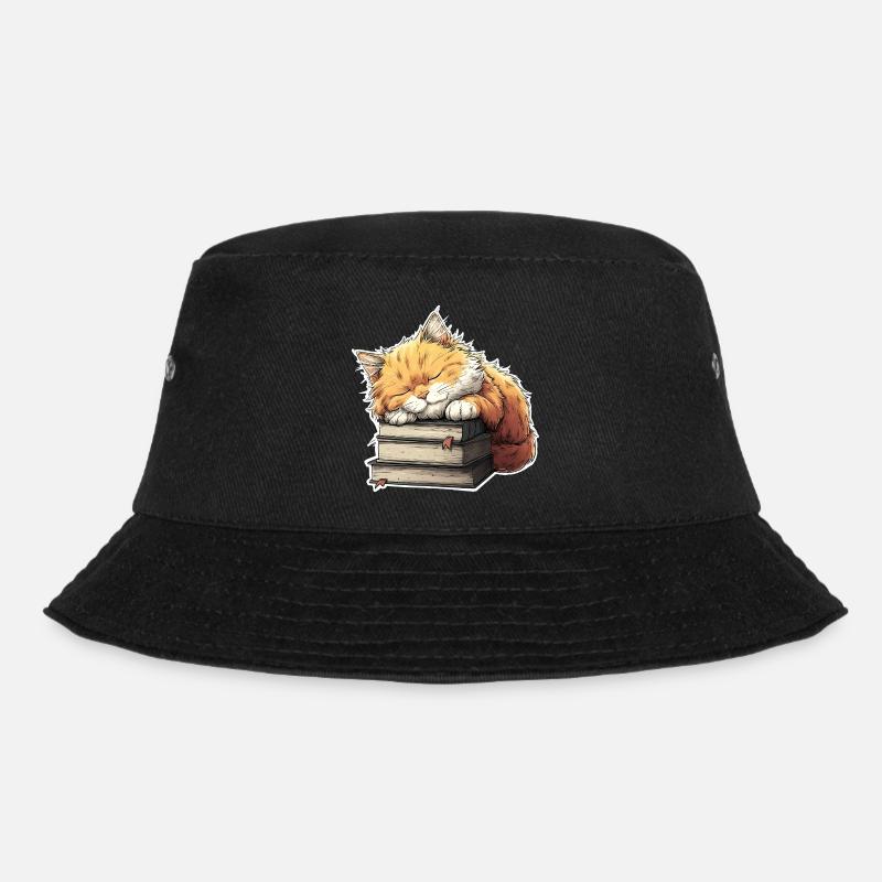 Süße Katze schläft auf Bücherstapel - Bucket Hat - Schwarz