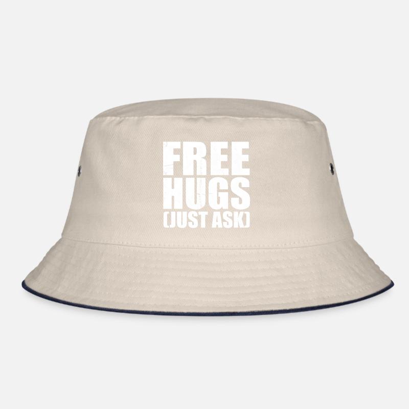 Free Hugs Just Ask Distressed Text Bucket Hat