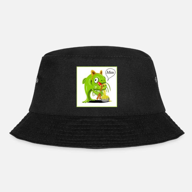 Catfish dressed as a cat slurping noodles - Bucket Hat - black
