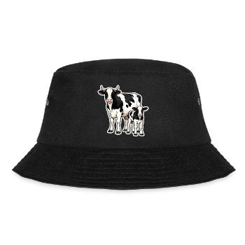 Kuh mit Kalb – liebevolle Bauernhof Illustration - Bucket Hat - Schwarz - Vorne - Lela (165cm)