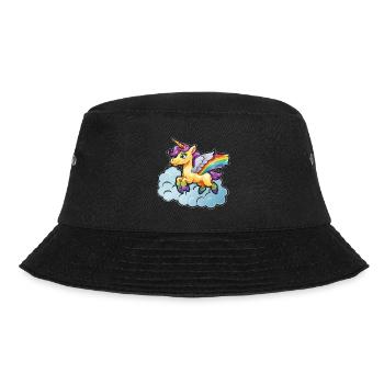 Regenbogen-Einhorn auf Wolke - Bucket Hat - Schwarz - Vorne - Lela (165cm)