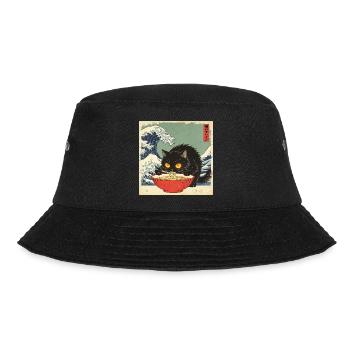 Japan Cat Ramen Noodles Retro Wave Pattern - Bucket Hat - black - Front - Lela (165cm)