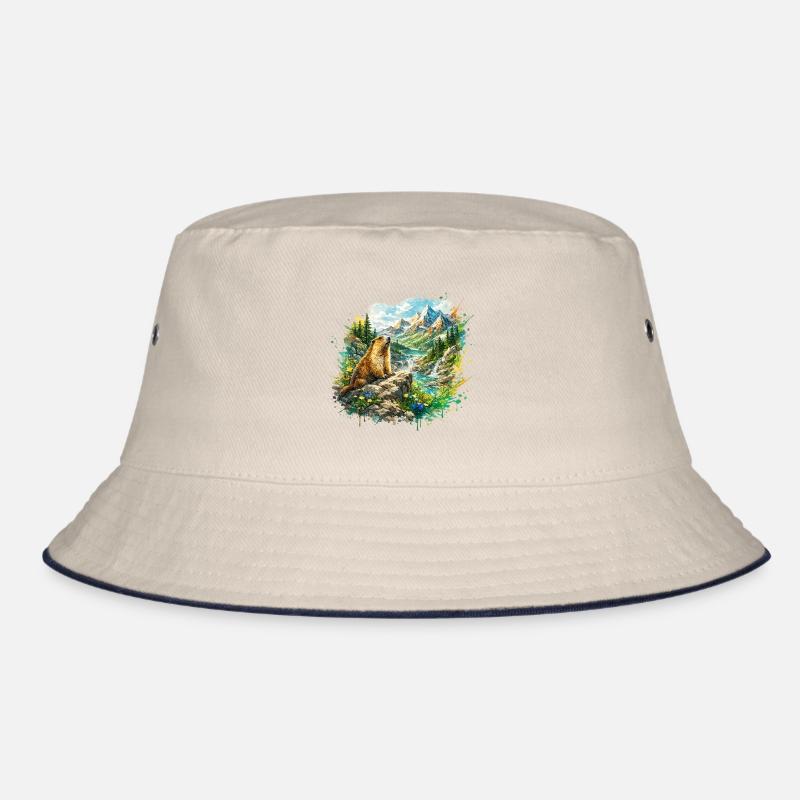 Marmot forest landscape Bucket Hat