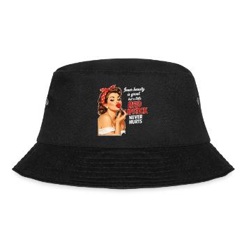 Pin-Up Girl Retro Design: Roter Lippenstift - Bucket Hat - Schwarz - Vorne - Lela (165cm)