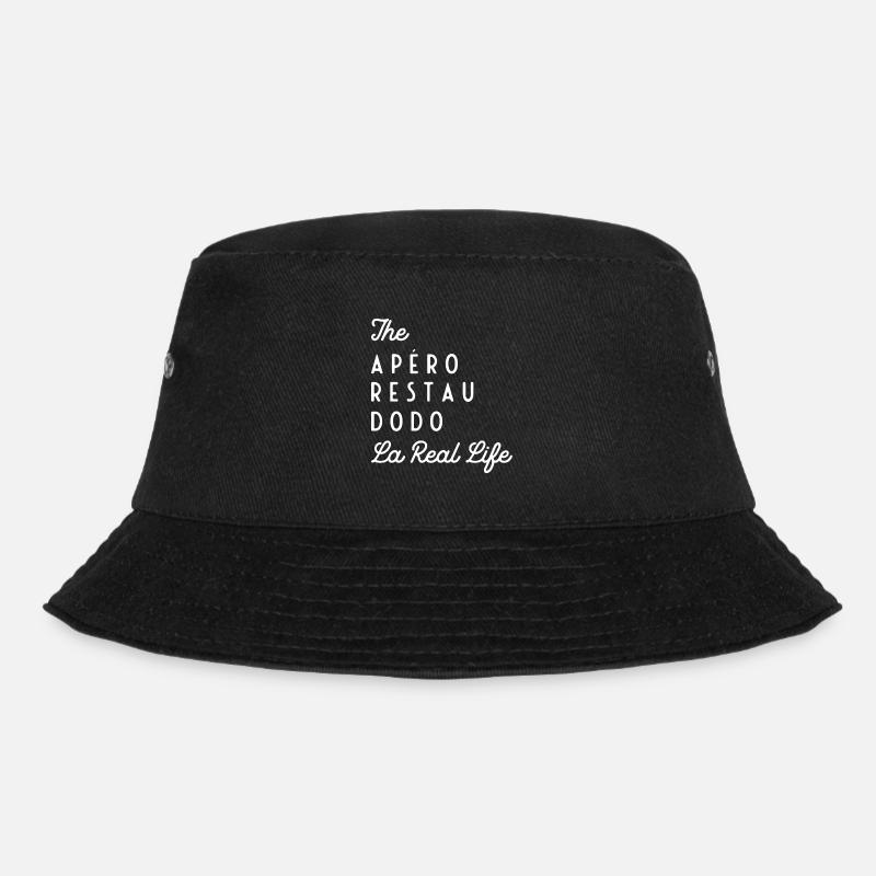 Reales Leben (weißer Text) - Bucket Hat - Schwarz