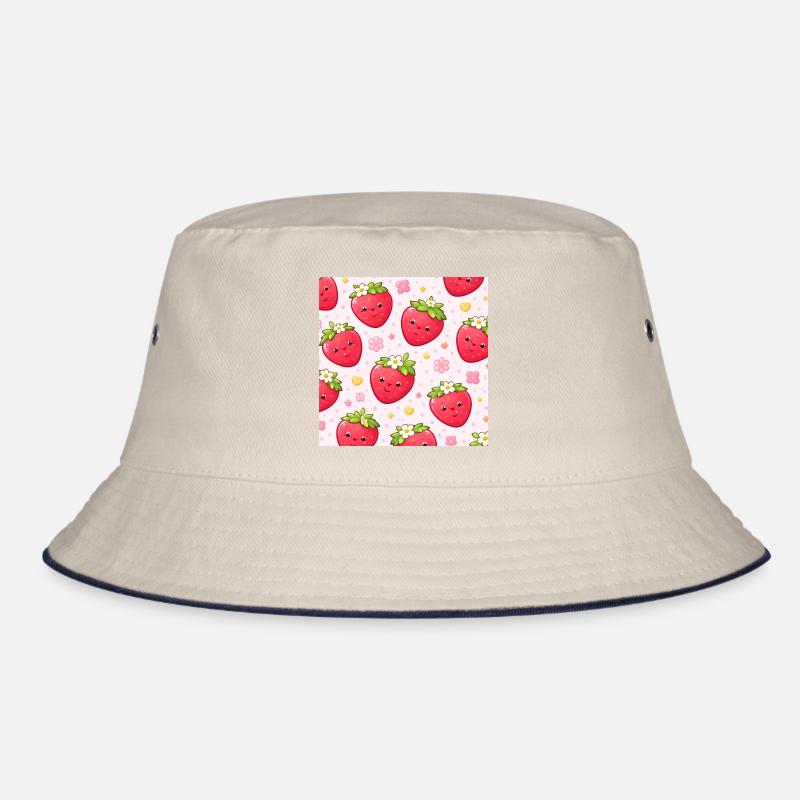 Kawaii Strawberry Polka Dot Pattern Pink Bucket Hat
