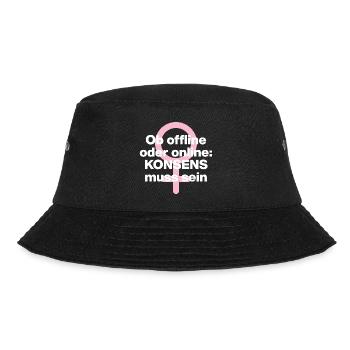 OB OFFLINE ODER ONLINE: KONSENS! ♀ FEMALE POWER - Bucket Hat - Schwarz - Vorne - Lela (165cm)
