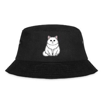 White Cat Fluffy Blue Eyes Majestic Portrait - Bucket Hat - black - Front - Lela (165cm)