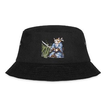 Samurai Cat with Katana – Japanese Ukiyo-e Style - Bucket Hat - black - Front - Lela (165cm)