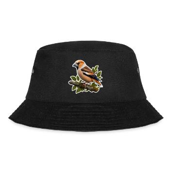 Edler Kernbeißer Sticker – Detailreiche Natur-Illu - Bucket Hat - Schwarz - Vorne - Lela (165cm)
