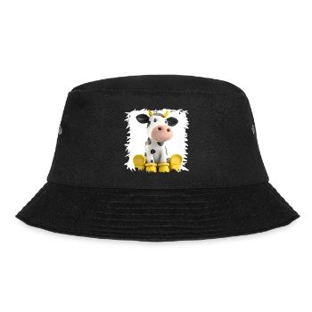 Kuh mit Gelben Stiefeln Cartoon - Bucket Hat - Schwarz - Vorne - Lela (165cm)