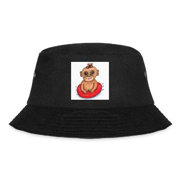 Petit Singe sur un bateau pneumatique rouge - Bob - noir - Devant - Lela (165cm)