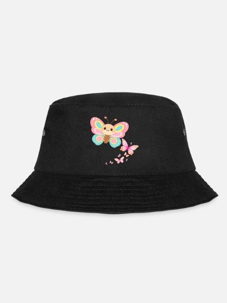 Pastel Butterfly Motif - Bucket Hat - black