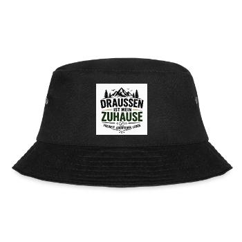 Draußen ist mein Zuhause – Outdoor-Statement - Bucket Hat - Schwarz - Vorne - Lela (165cm)