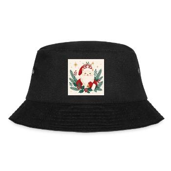 Katzensanta mit Rentierkranz und Mäusen - Bucket Hat - Schwarz - Vorne