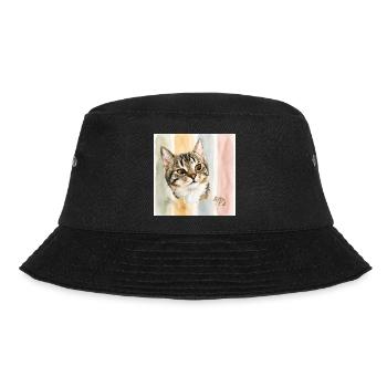 Pastellkatze Aquarellstreifen Katze Maus - Bucket Hat - Schwarz - Vorne
