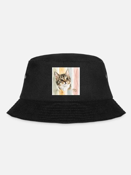 Pastellkatze Aquarellstreifen Katze Maus - Bucket Hat - Schwarz